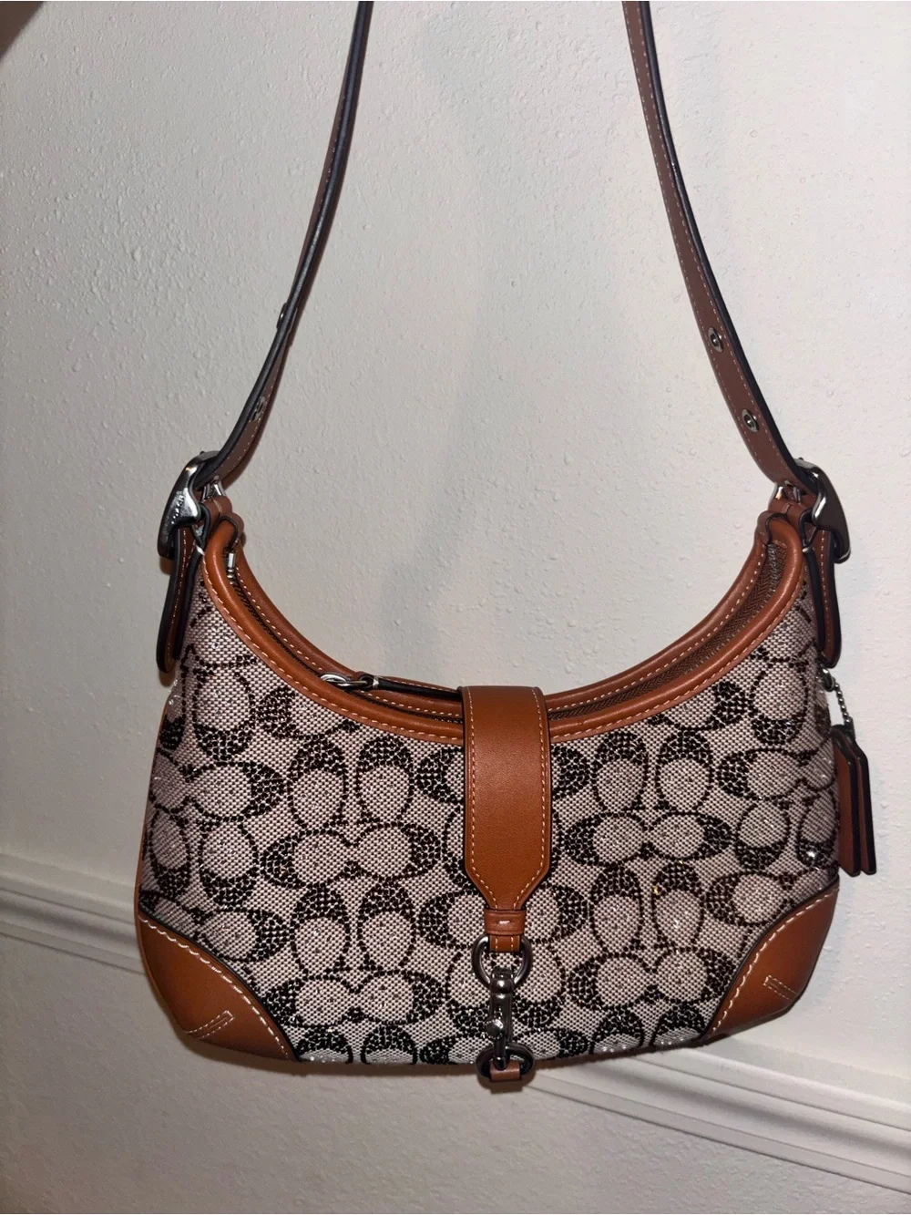 Coach Beige & Brown Signature Jacquard Shoulder Bag
